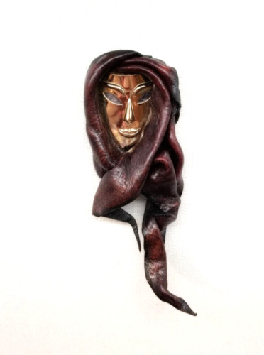 Leather Brooch Middle Eastern Woman or Bedouin, Fa
