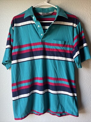 Vintage Knightsbridge 1980s Multicolor Striped 3-Button Polo Golf Men s Medium