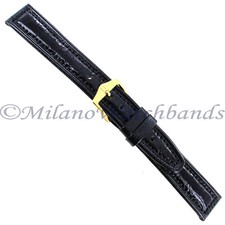 20mm Hirsch Black Unstamped Genuine Crocodile Padded Stitched Mens Band LONG