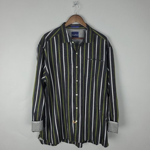 Camisa Tommy Bahama Para Hombres 2XL XXL Negra Verde Rayas Puño Abatible Resort Informal - Imagen 2 de 13