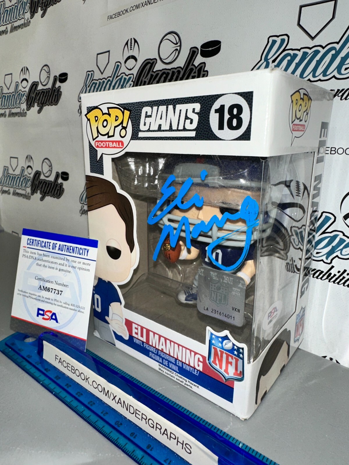 Eli Manning 18 Firmado Autografiado Gigantes Nfl Fútbol Americano Funko Pop Psa Adn Certificado De Autenticidad