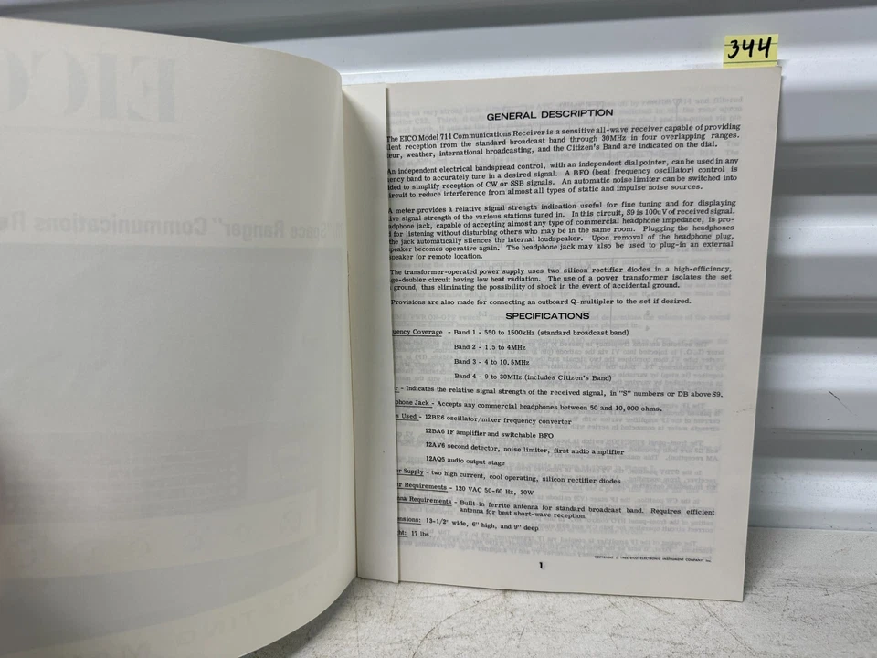 EICO 711/ Space Ranger Communications Receiver OPERATING MANUAL - Image 4 of 4