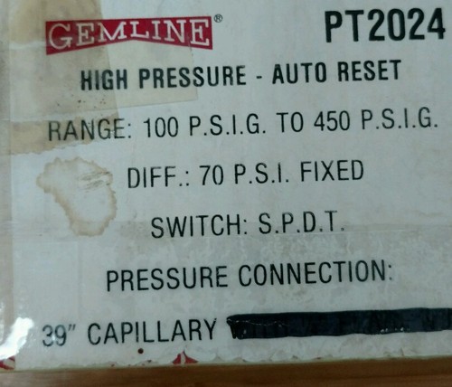 Interruptor SPDT CONTROL DE ALTA PRESIÓN - Control de reinicio automático Gemline® PT2024 NUEVO - Imagen 8 de 8