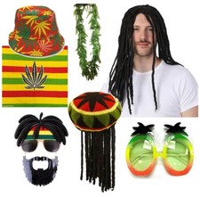 Rasta Jamaican Fancy Dress Costume Stag Party Summer BBQ Sunglasses Hat LOT