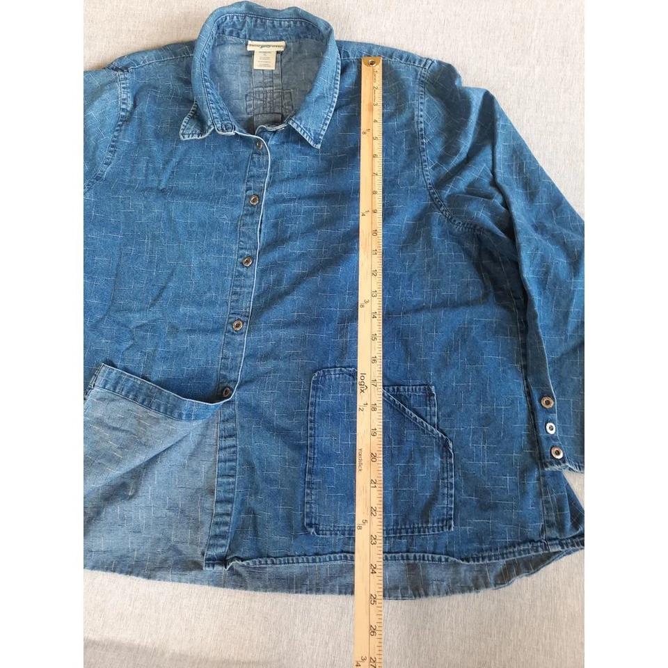 Blusa TravelSmith feminina XL xadrez cambraia azul top camisa botão mistura Lyocell - Imagem 2 de 4