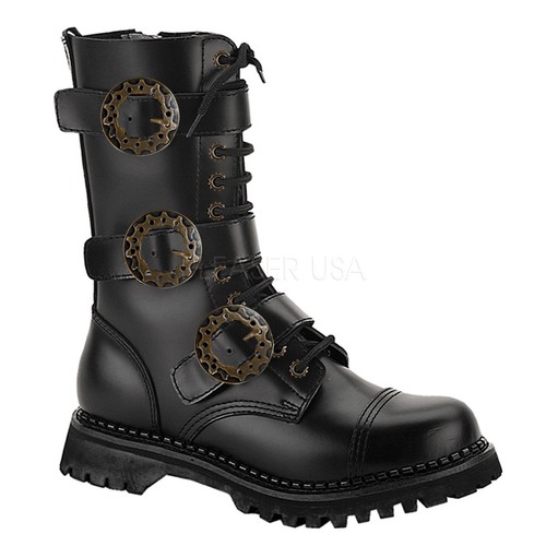 Black Leather Calf Combat Boots | eBay