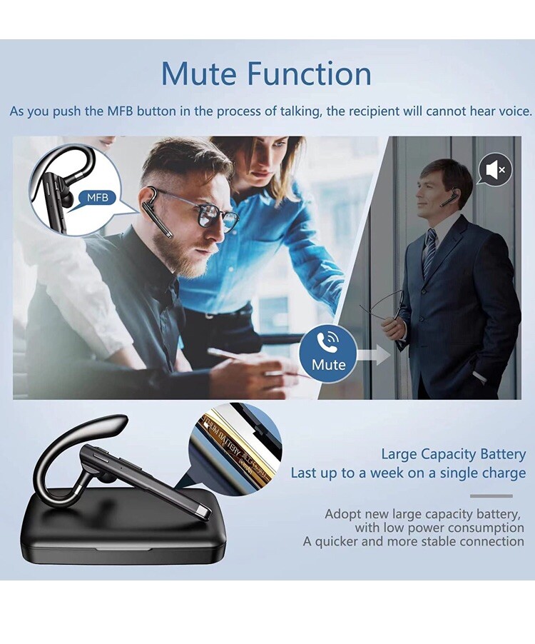 Bluetooth Headset One Ear Earphone Earpiece for Cell Phones Wireless H