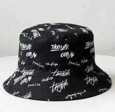 Fashion Graffiti Letters Print Cotton Bucket Hat For Men Women Double-sided Wear