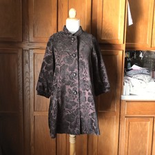 Elevenses Anthropologie Size 6 Jacket Brown Floral Buttons Swing 3/4 Sleeve