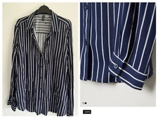 H&M office smart soft touch 100% Viscose Navy White Blouse UK size 12/14