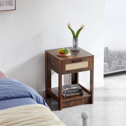 15.75" Rattan End Table Nightstand Side table with Drawer for living Room - Picture 38 of 45