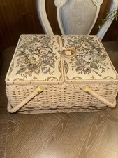 Vintage Double Lid Woven Tapestry Top Sewing ...