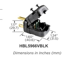 HUBBELL HBL5966VBLK Straight Blade Valise Plug 15A 125V 3 Wire Grounding