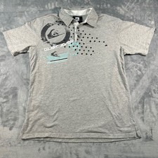 Quiksilver Mens Gray Graphic Print Short Sleeve Polo Shirt Size L
