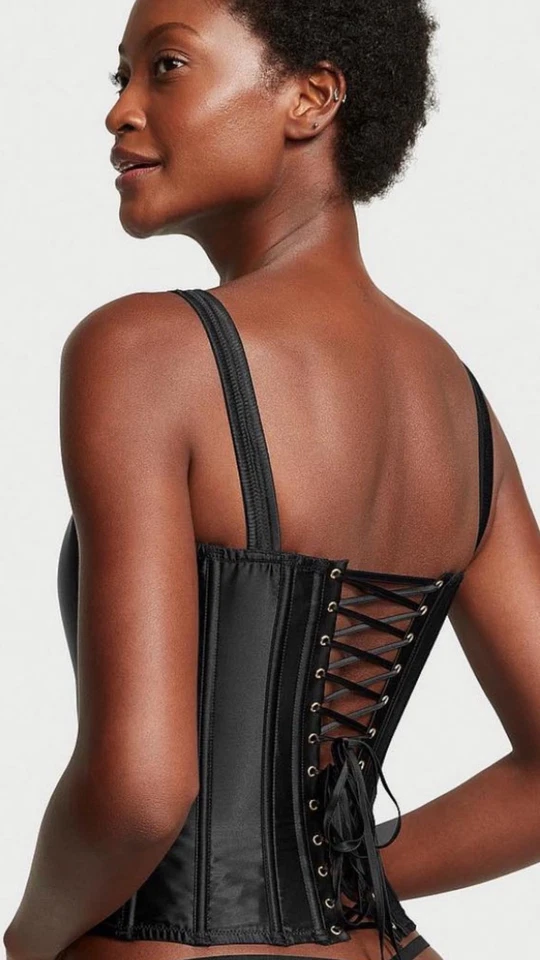 Nuevo con etiquetas Conjunto Corsé Victoria’s Secret Negro Muy Sexy Clásico Seda Talla S/P Foto 4 de 4