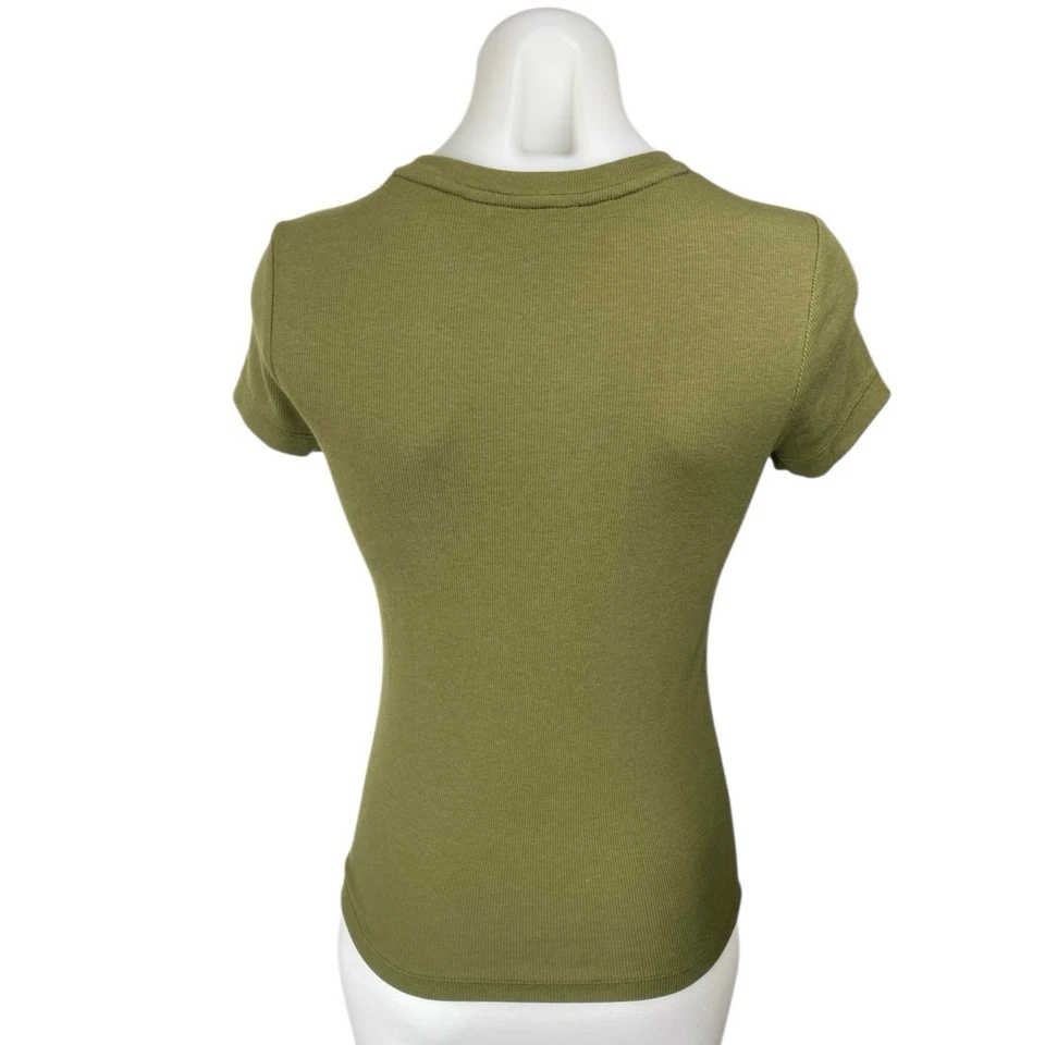 Club Monaco Women's Green Rib Knit Short Sleeve Crew Neck Stretch T-Shirt Top S - Image 2 of 4