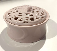 Pretty pink cut-out lid china trinket box 12 cm across