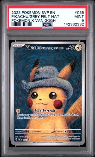 2023 POKEMON SVP POKEMON X VAN GOGH #085 PIKACHU WITH GREY FELT HAT PSA 9