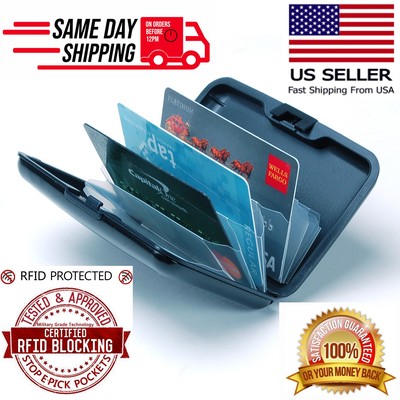 Aluminum Ultra Slim Wallet Credit Card Case RFID Blocking Hard Shell Mens Womens
