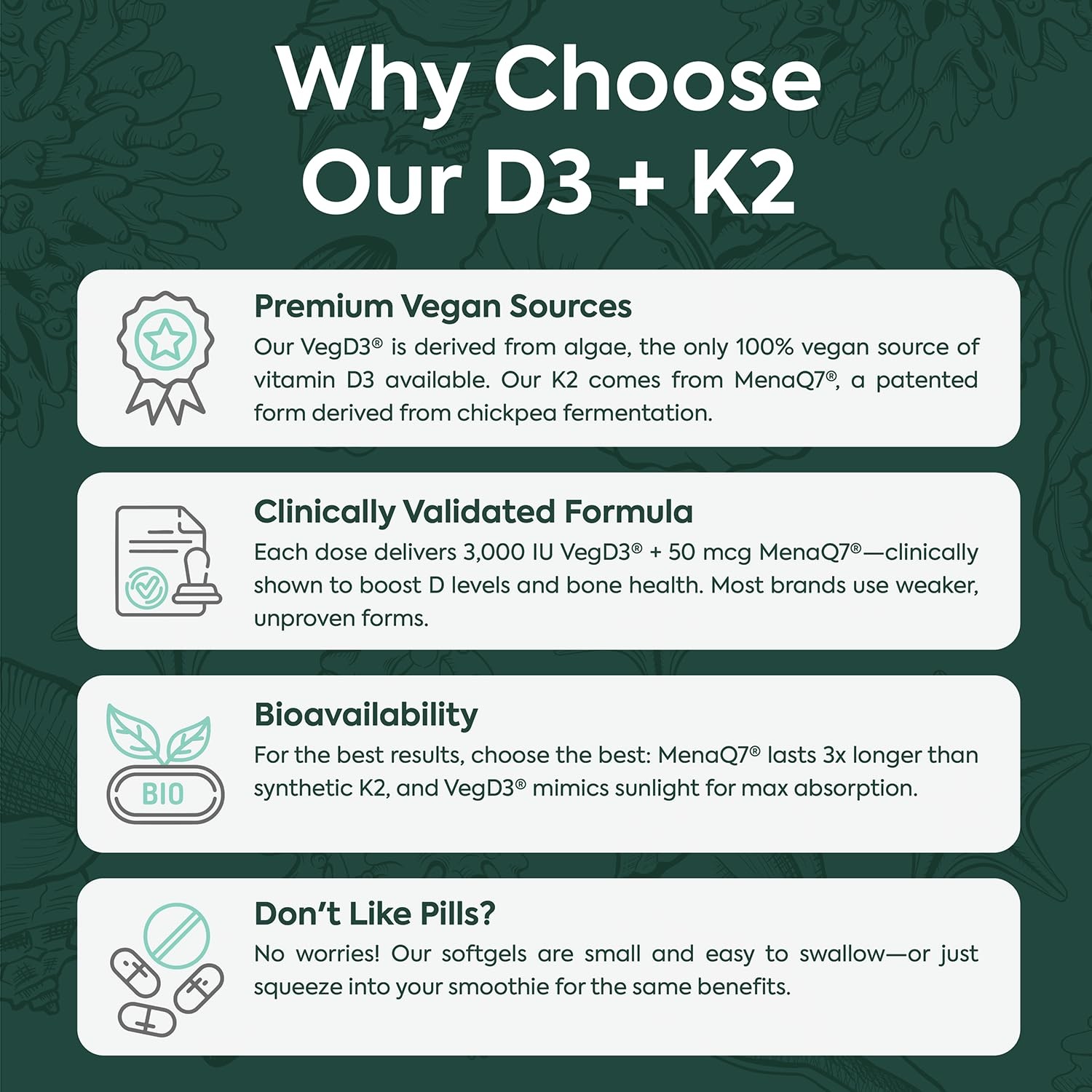 Organics Ocean Better D3 + K2, Organic Vitamin D3 K2 Supplement, 30-Day Supply