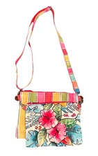Sun N Sand Crossbody Purse Bright Colors Hibiscus And Stripes 2 Piece Pouches
