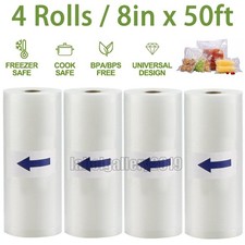 4 Rolls 8"x50' Universal Embossed Vacuum Sealer Bags - Food Saver BPA Free 4 Mil