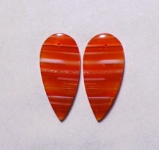 25.10 Cts Natural Orange Banded Agate Drilled Cabochon Match Pair 34X16MM 120