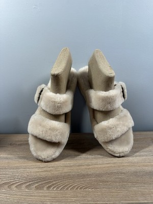 Ugg Fuzz Yeah Shearling Slippers Sandals Slides Cream Women s Size 12 NWOB