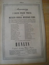 HENLYS SMALL MILEAGE CARS 7 DAYS FREE TRIAL JAGUAR ROVER 1951 ADVERT A4 FILE 46
