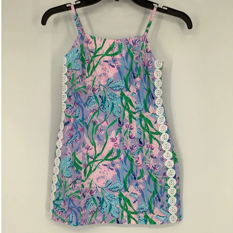 Mini Vestido Lilly Pulitzer Niña 7 Multi Seacret Escape Shelli Borde de Encaje B19-3 Foto 3 de 4