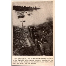 Soldiers in the Trenches Wearing Gas Masks WWI 1919 Book Plate Print SAI4-M21