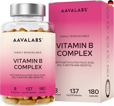 Vitamin B Komplex Hochdosiert 180 Kapseln | Vitamin Komplex mit 8 essentiellen