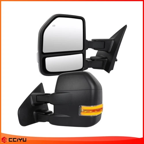 Power Heated Puddle Light Turn Signal Black Tow Mirrors For 2004-14 Ford F-150
