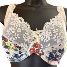 Vintage Maidenform Chantilly Bra 34DD Lace Underwire Floral Silky Satin Unlined