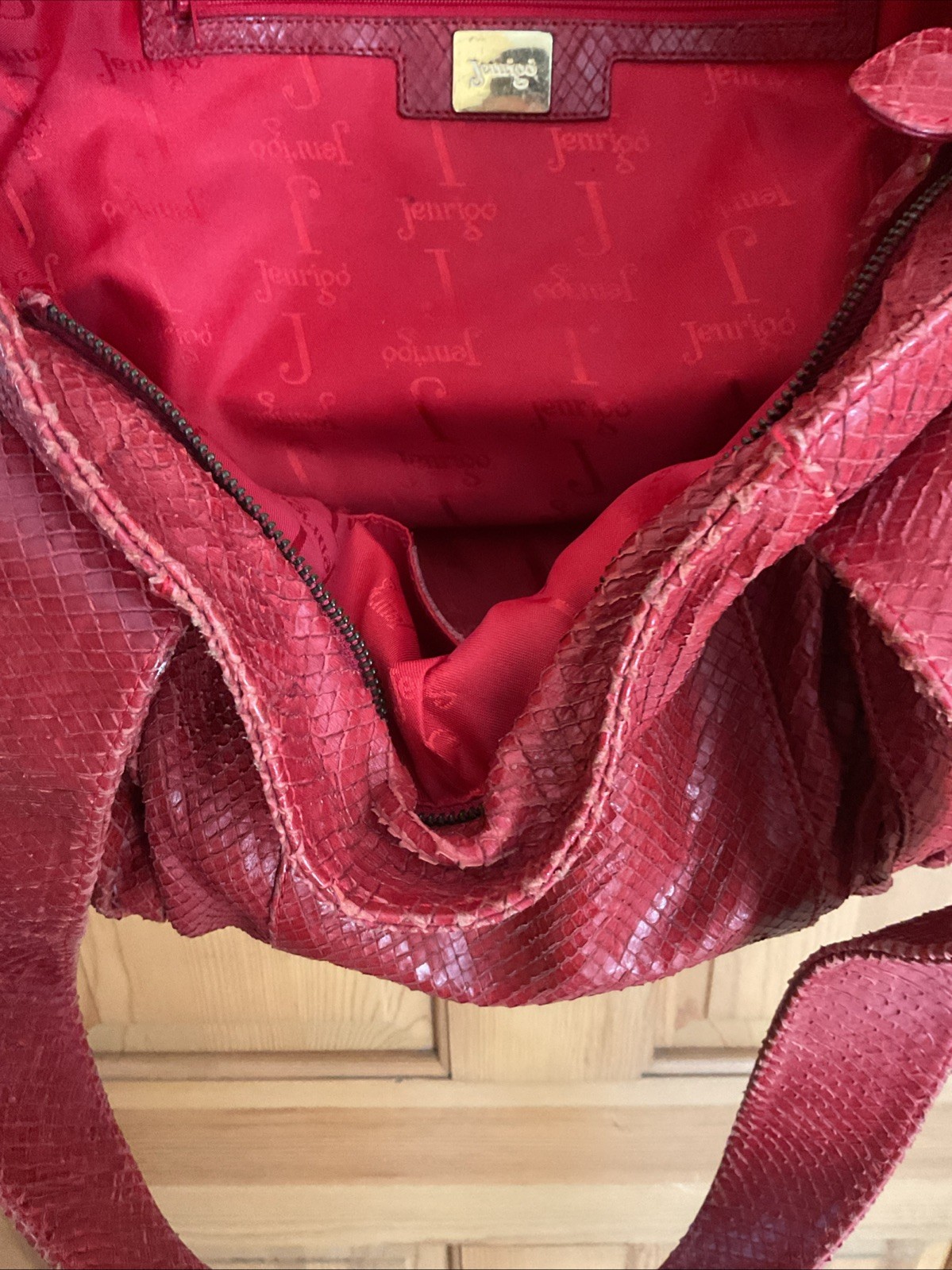 Jenrigo Italy Red Leather Python Embossed Large S… - image 5