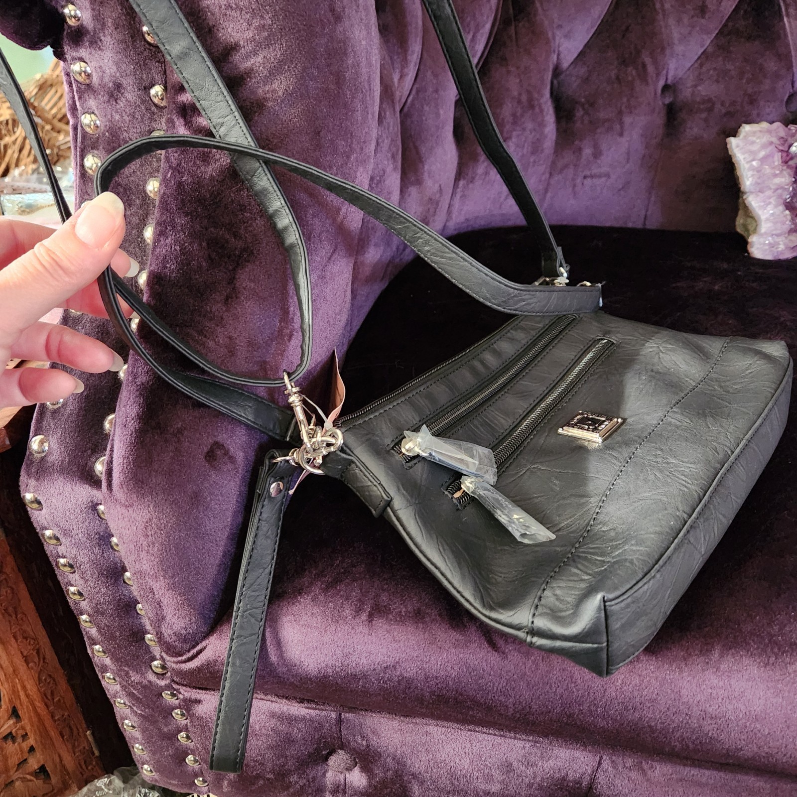 Stone Mountain Black Handbag Purse 3 Carrying Options NWT Bonded Leather