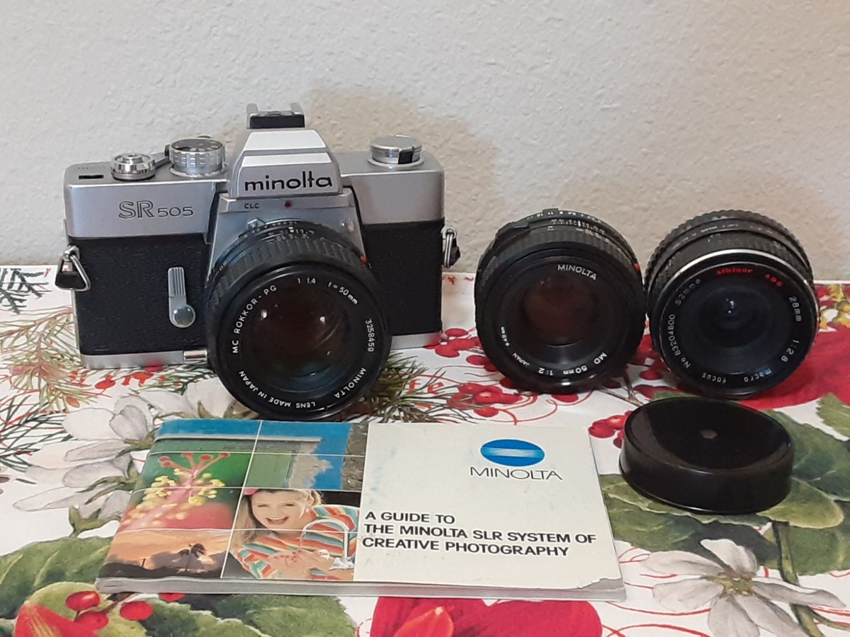 Vintage Minolta SR 505 Film Camera with 2 Extra Lenses Made in