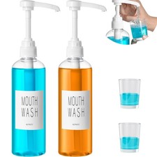 Plastic Mouthwash Dispenser for Bathroom, 17 OZ Pump Mouth Wash Container Bot...