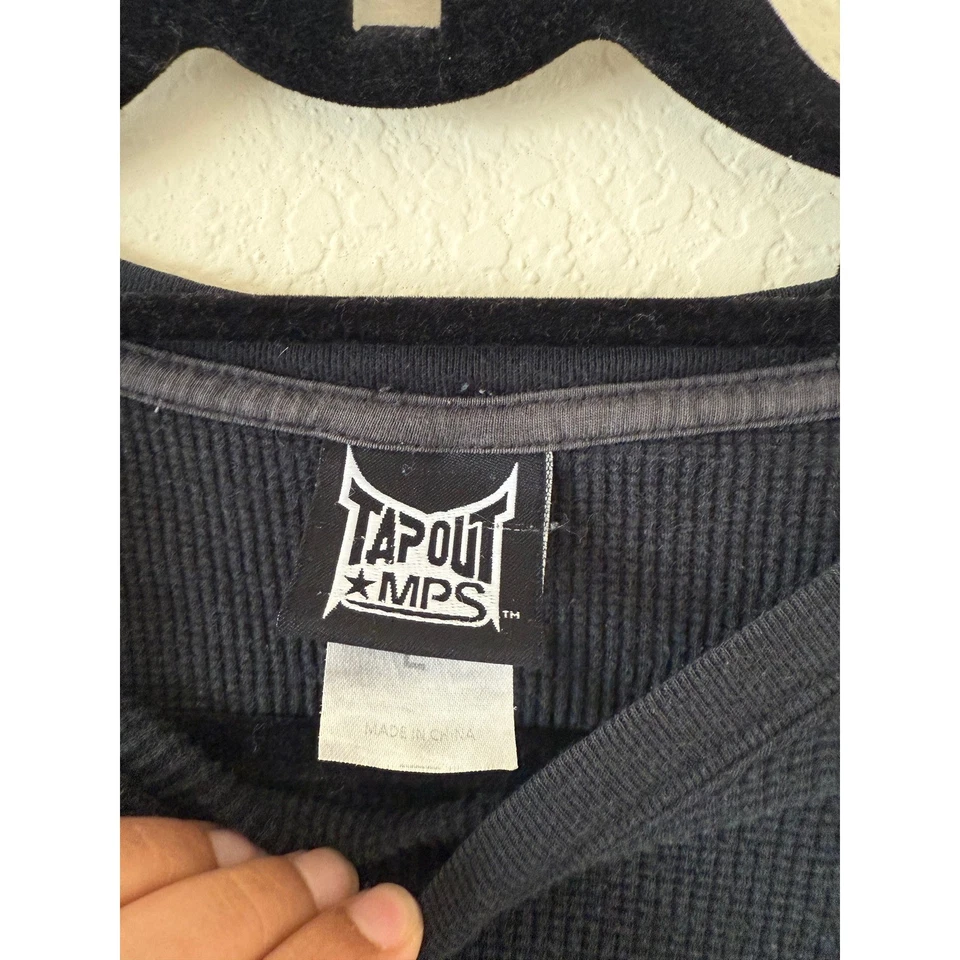 复古 Tapout MPS MMA Elite 华夫格针织长袖保暖黑色衬衫尺寸 LG — 第 4/4 张图片