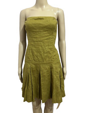 REFORMATION Isabeli 100% linen ginger bandeau pleated mini dress UK 16 US 12 NEW