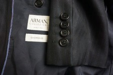 Armani Collezioni Giorgio Dark Blue Striped Wool Blend 2 Pc Suit Jacket Pant 40R
