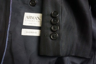 Armani Collezioni Giorgio Dark Blue Striped Wool Blend 2 Pc Suit Jacket Pant 40R