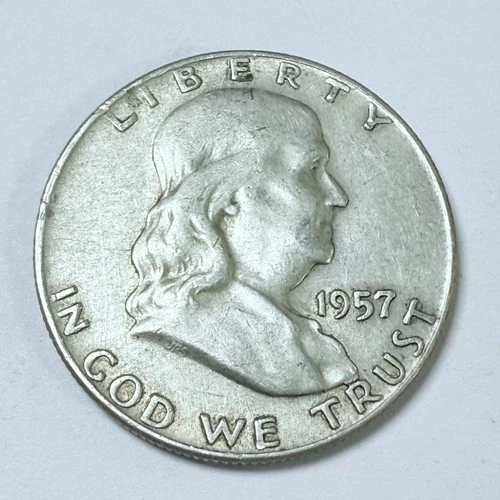 1957 D Franklin Half Dollar Fine 90% Silver Very Fine Condition #4491