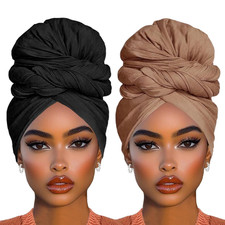 2 Piece Solid Color Stretch Jersey Head Wrap Long Scarf Long African Hair Wraps