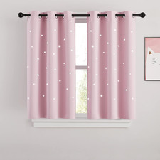 Pink Star Cutout Curtains for Girls' Bedroom, Room Darkening Cute Window Decorat