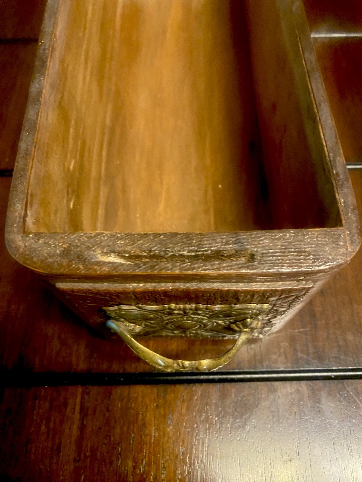 2 Antique Carved Wood Sewing Machine Drawers With Ornate Metal Pulls 12” X 4” ID