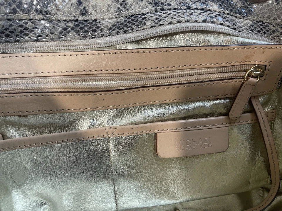 Michael Kors Large Snakeskin Purse Shoulder Bag Gold Hardware - Image 4 of 4