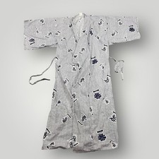 Japanese Kimono Robe Womens One Size White Navy Striped Cotton Belted Japan