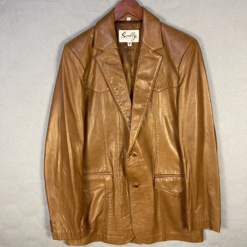 VTG Scully Western Leather Blazer Mens 42 L Tan Yolk Back Flap Pockets Cowboy - product listing photo