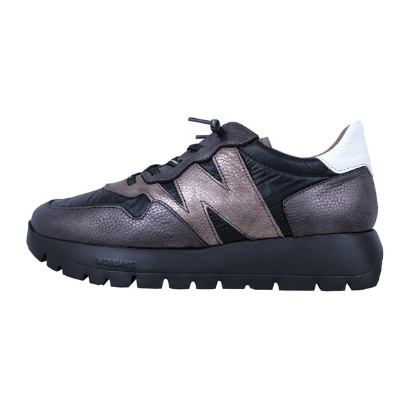 Wonders Odisei: Zapatillas Para Mujer Plataformas Negro/Plomo Piel Ligero A-2491